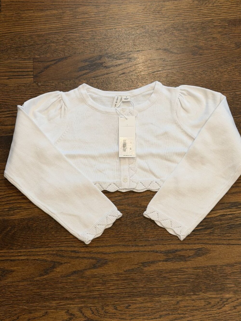 NWT Janie and Jack White Knit Cropped Bolero Cardigan Size 4